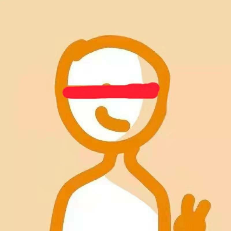 店主瞎瞎：橙色线条手绘的小人，红杠遮住眼睛，抬手比了个耶